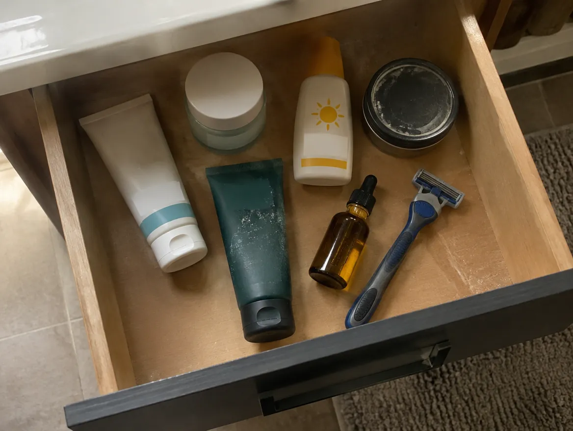Cajón del baño con productos de cuidado personal casi sin usar